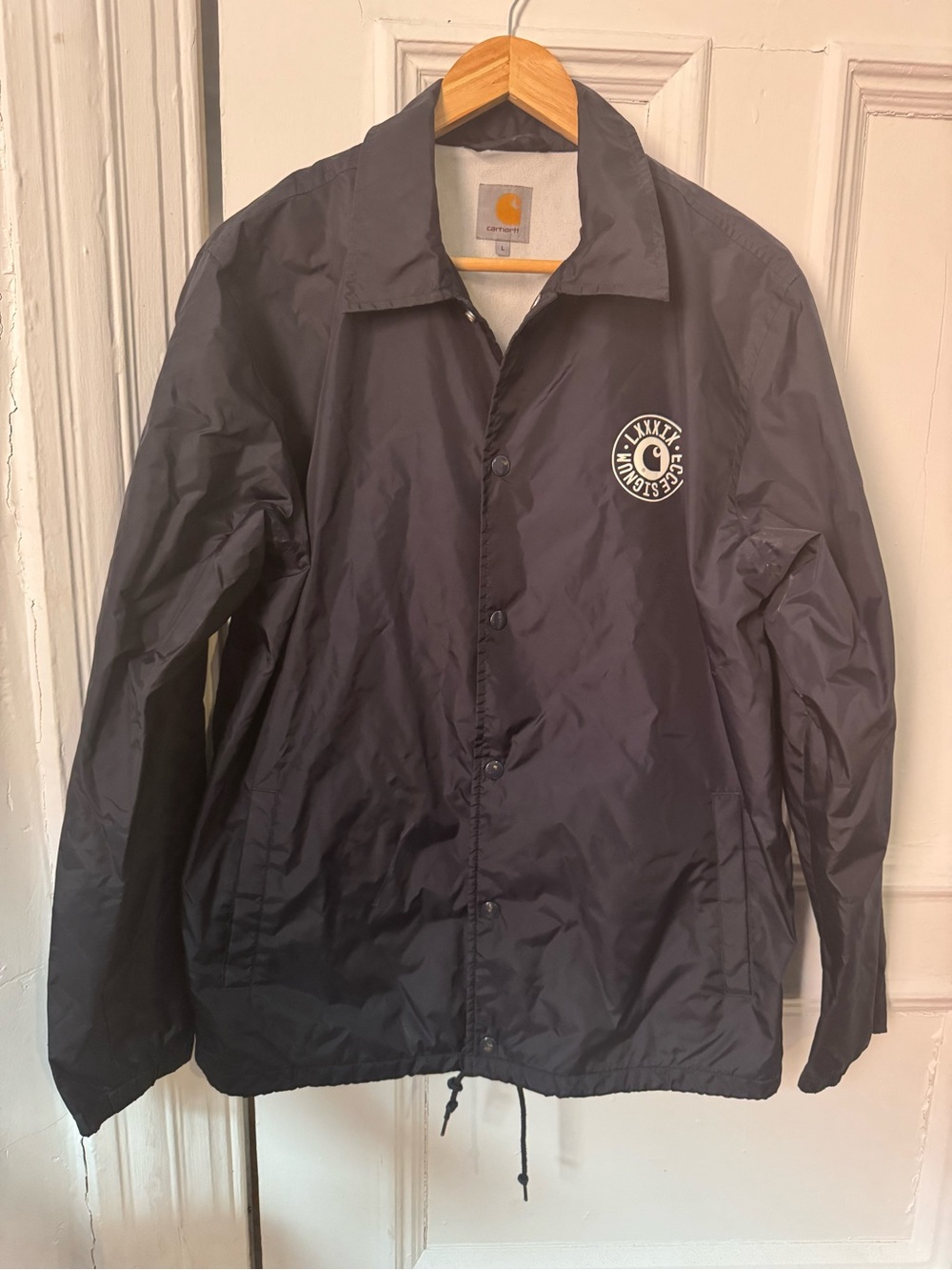 Carhartt Men’s Navy Blue Coach Windbreaker with Logo Patch